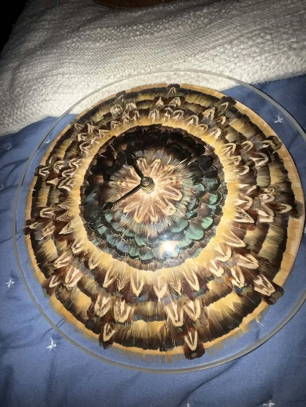 Handmade Real Feather Mosaic Wall Clock